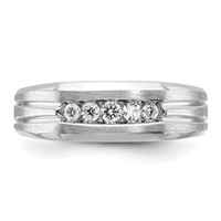 IBGoodman 10K White Gold Polished Satin and Grooved Five Stone Men's Ring Mounting view 2