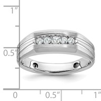 IBGoodman 14K White Gold Polished Satin and Grooved Five Stone Men's Ring Mounting view 3