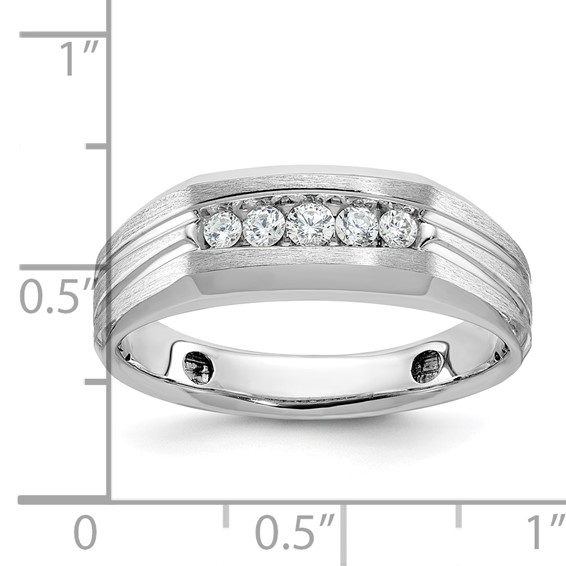 IBGoodman 14k White Gold Men's Polished Satin and Grooved 5-Stone 1/4 Carat AA Quality Diamond Ring