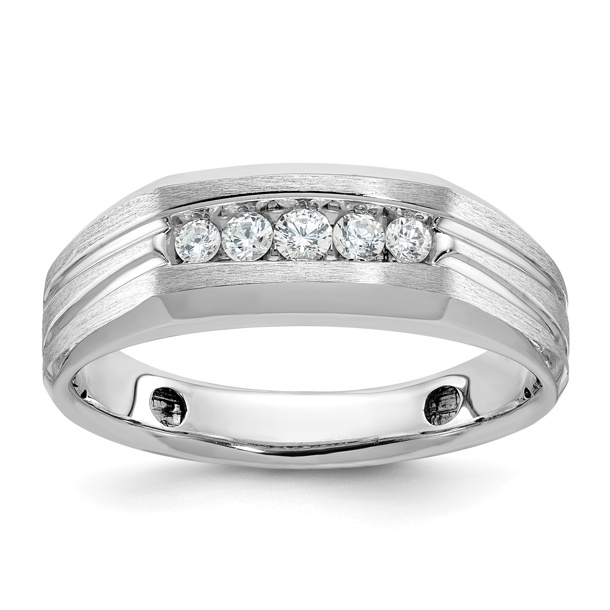 IBGoodman 14k White Gold 1/4 carat Lab Grown Diamond VS/SI+ G+ Complete Polished Satin and Grooved Five Stone Men's Ring (B58455-4WLG)