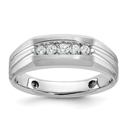 IBGoodman 10K White Gold 0.25 Carat Lab Grown Diamond VS SI+ G+ Complete Polished Satin and Grooved Five Stone Men's Ring
