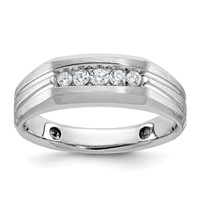 IBGoodman 10K White Gold Polished Satin and Grooved Five Stone Men's Ring Mounting view 1