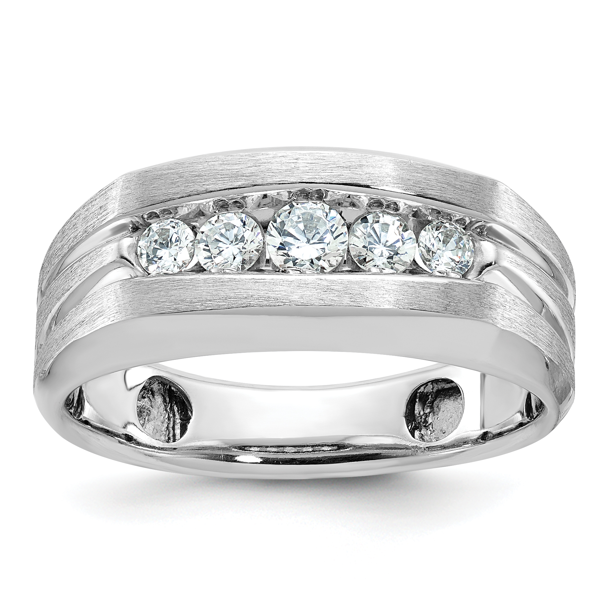 IBGoodman 10k White Gold Men's Polished and Brushed 5-Stone 1/2 Carat A Quality Diamond Ring (B58456-0WA)