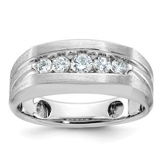 IBGoodman 14k White Gold Men's Polished and Brushed 5-Stone 1/2 Carat A Quality Diamond Ring