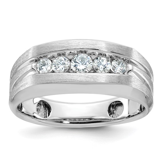 IBGoodman 14k White Gold Men's Polished and Brushed 5-Stone 1/2 Carat A Quality Diamond Ring