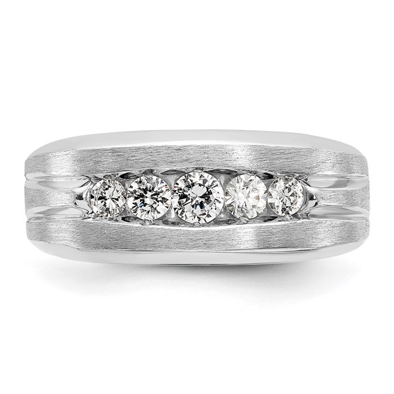 IBGoodman 14k White Gold 1/2 carat Lab Grown Diamond VS/SI+ G+ Complete Satin and Grooved Five Stone Men's Ring