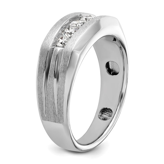 IBGoodman 14k White Gold 1/2 carat Lab Grown Diamond VS/SI+ G+ Complete Satin and Grooved Five Stone Men's Ring
