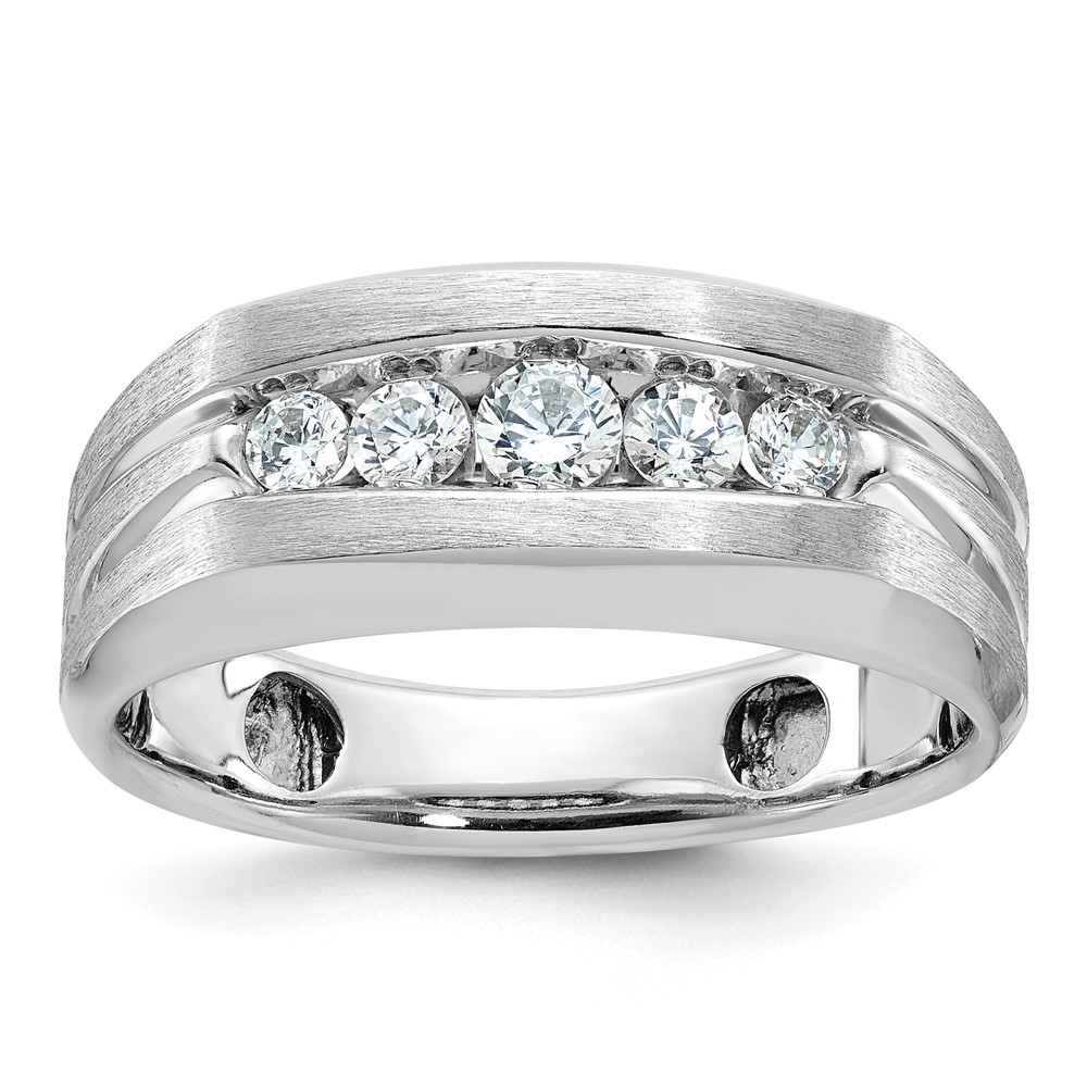 IBGoodman 14k White Gold Men's Polished and Brushed 5-Stone 1/2 Carat AA Quality Diamond Ring (B58456-4WAA)