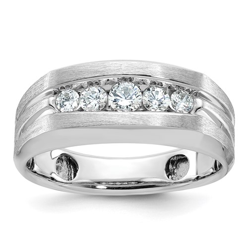 IBGoodman 14K White Gold Satin and Grooved Five Stone Men's Ring Mounting