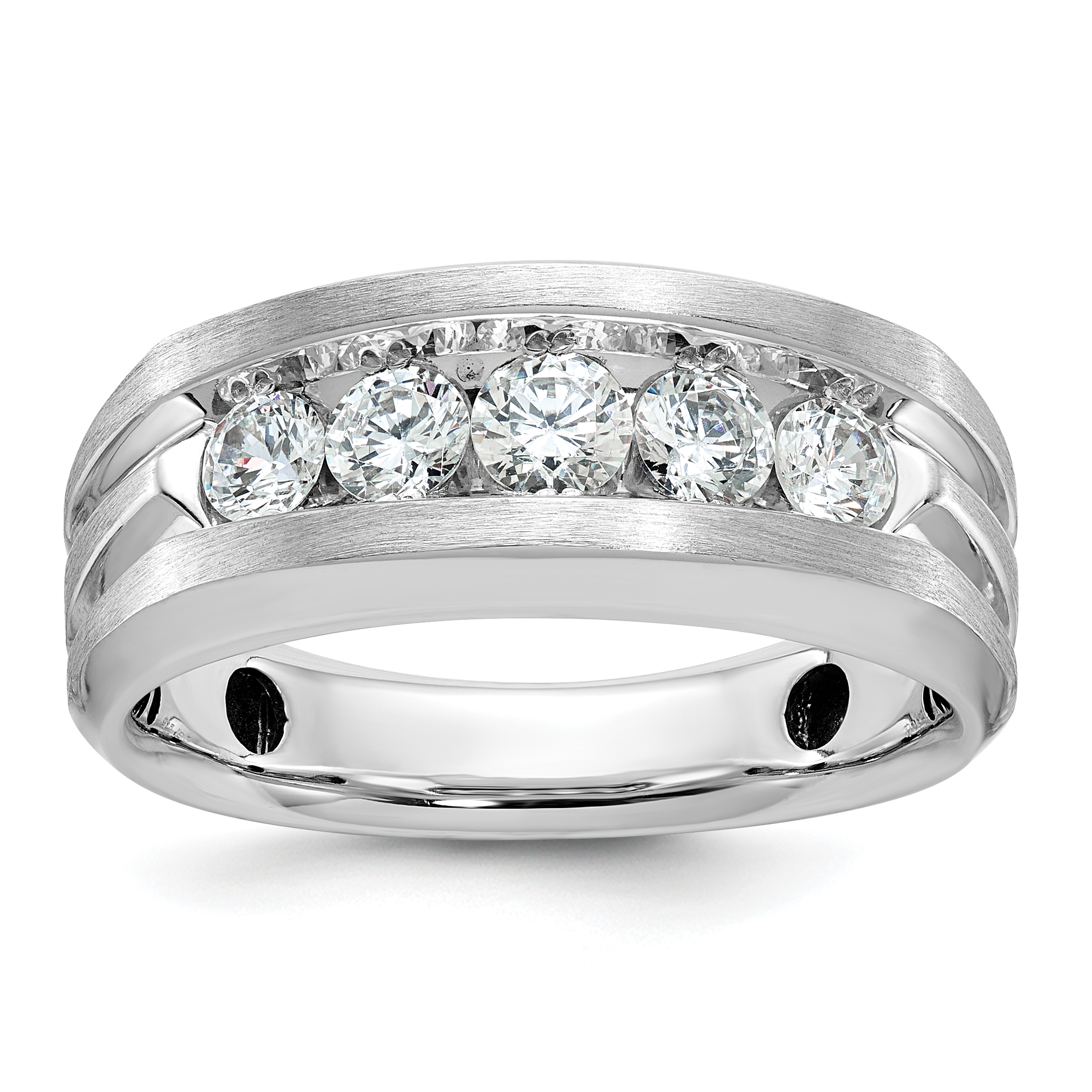 IBGoodman 10k White Gold Men's Polished Satin and Grooved 5-Stone 1 Carat A Quality Diamond Ring (B58457-0WA)