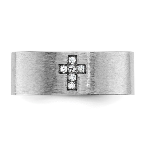 IBGoodman 14k White Gold 1/20 carat Lab Grown Diamond VS/SI+ G+ Complete Satin Cross Men's Ring