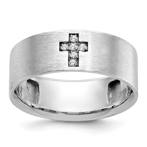 IBGoodman 14K White Gold 0.05 Carat Lab Grown Diamond VS SI+ G+ Complete Satin Cross Men's Ring