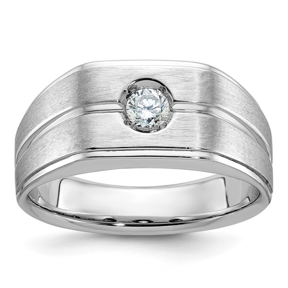 IB Goodman 14k White Gold Mens Polished and Satin 1/5 carat Diamond Complete Ring