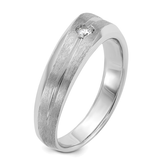 IB Goodman 14k White Gold Mens Polished and Satin 1/10 carat Diamond Complete Ring