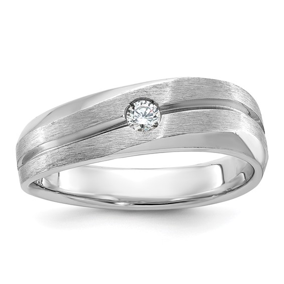 IB Goodman 14k White Gold Mens Polished and Satin 1/10 carat Diamond Complete Ring