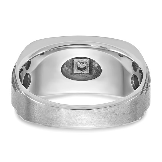 IBGoodman 14k White Gold with Black Enamel Men's Polished Satin and Grooved 1/20 Carat AA Quality Diamond Ring