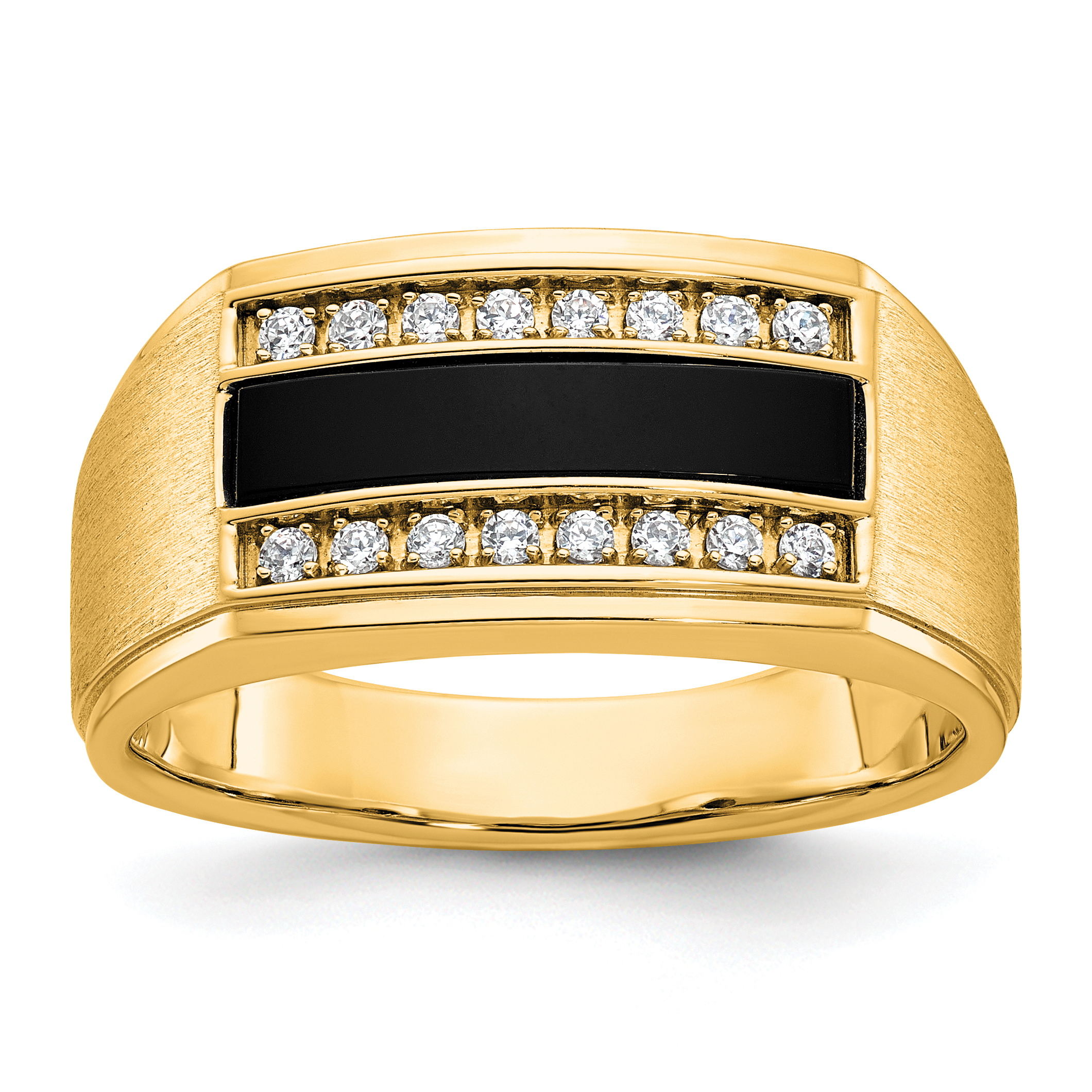 IBGoodman 10k Men's Polished and Satin Onyx and 1/6 Carat A Quality Diamond Ring (B58917-0YOX/A)