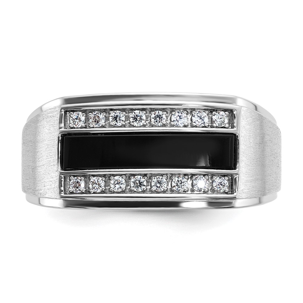 IBGoodman 14k White Gold Men's Polished and Satin Onyx and 1/6 Carat AA Quality Diamond Ring (B58917-4WOX/AA)