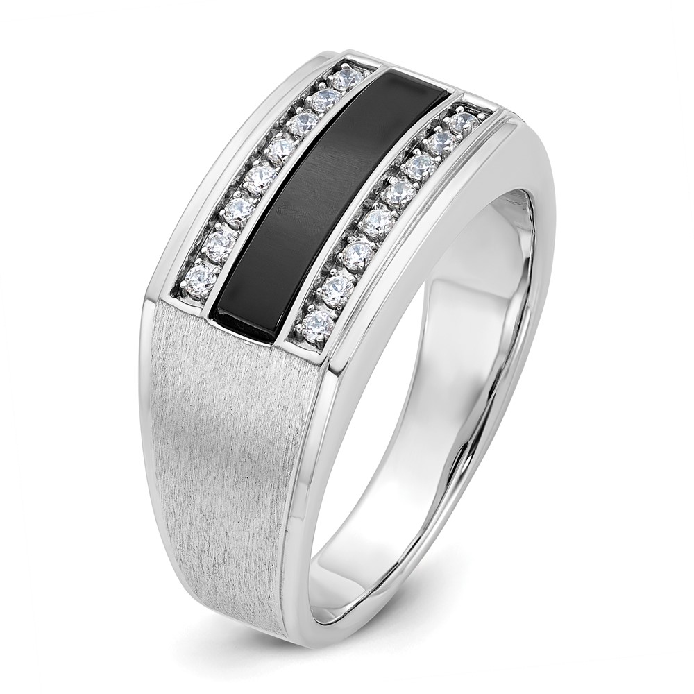IBGoodman 14k White Gold Men's Polished and Satin Onyx and 1/6 Carat AA Quality Diamond Ring (B58917-4WOX/AA)