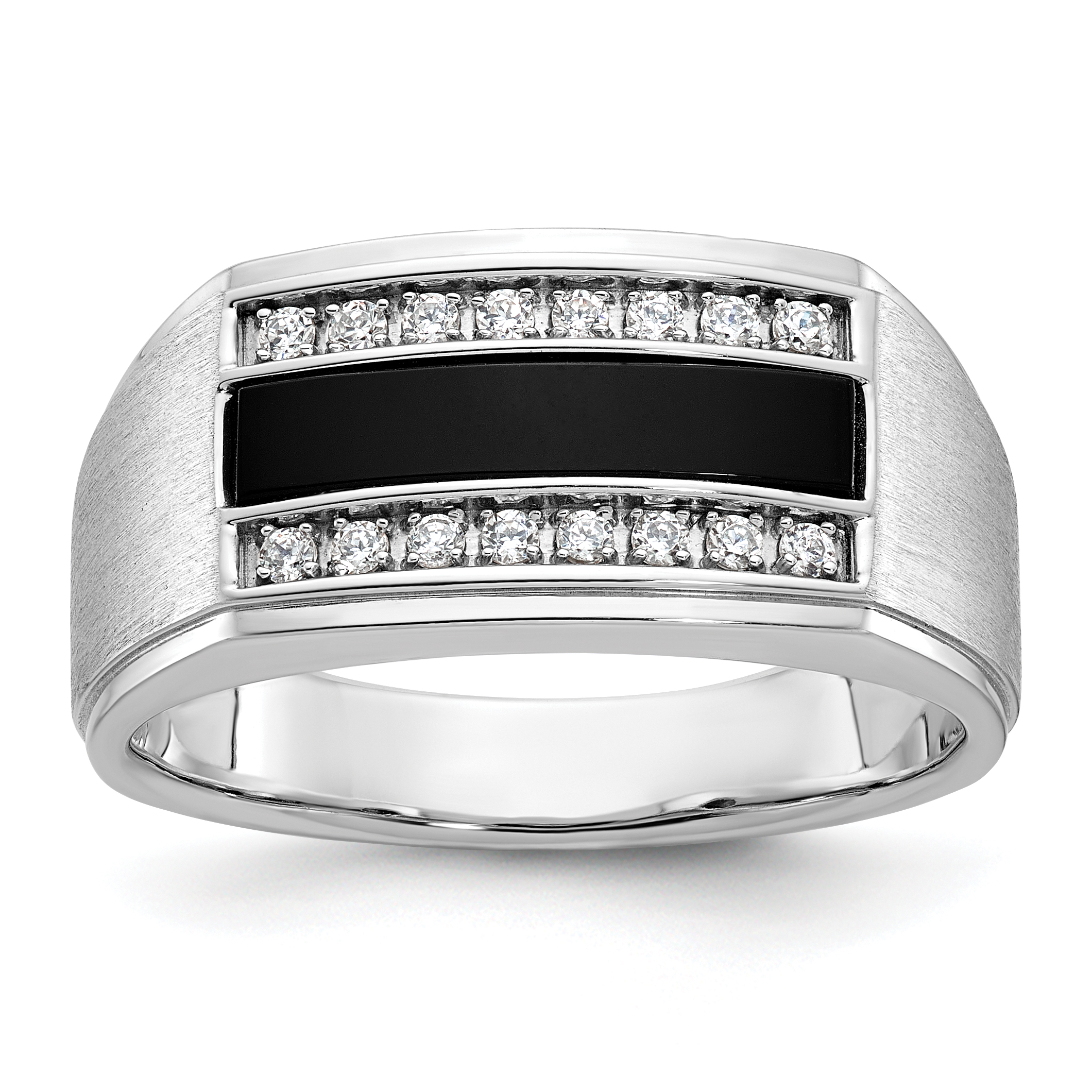IBGoodman 14k White Gold Men's Polished and Satin Onyx and 1/6 Carat AA Quality Diamond Ring (B58917-4WOX/AA)