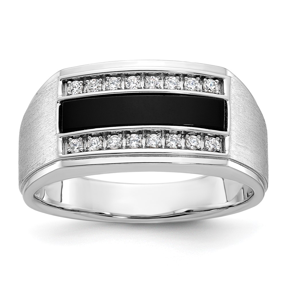 IBGoodman 14k White Gold Men's Polished and Satin Onyx and 1/6 Carat AA Quality Diamond Ring (B58917-4WOX/AA)