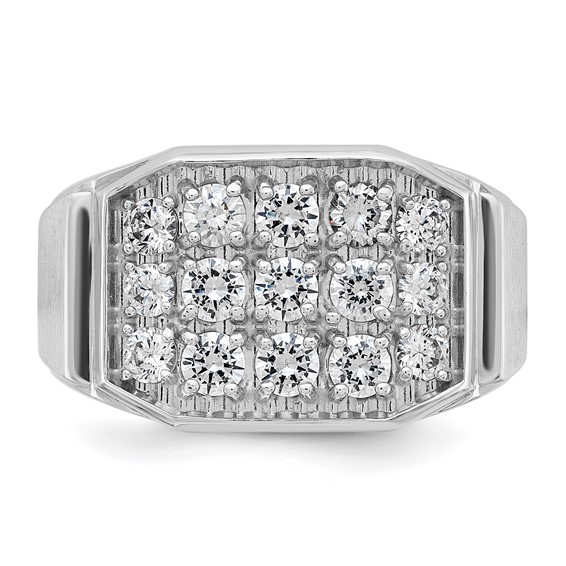 IB Goodman 14k White Gold Mens Polished and Satin 1.5 Carat AA Quality Diamond Cluster Ring