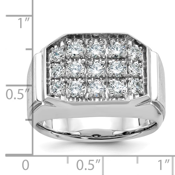 IB Goodman 14k White Gold Mens Polished and Satin 1.5 Carat AA Quality Diamond Cluster Ring