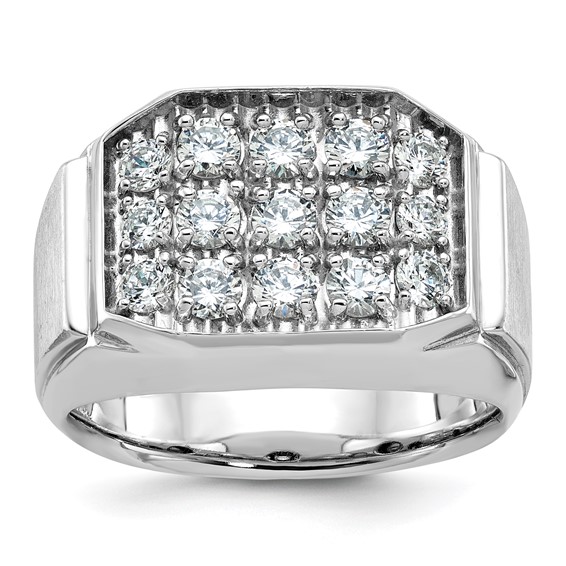 IB Goodman 14k White Gold Mens Polished and Satin 1.5 Carat AA Quality Diamond Cluster Ring