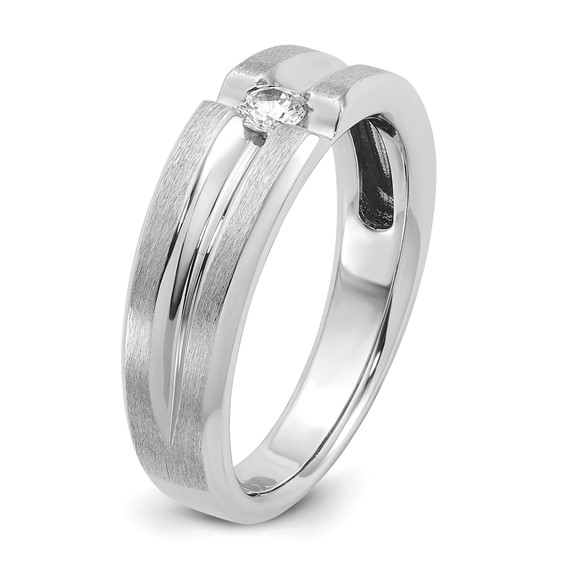 IB Goodman 14k White Gold Mens Polished and Satin 1/6 carat Diamond Complete Ring