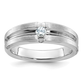 IB Goodman 14k White Gold Mens Polished and Satin 1/6 carat Diamond Complete Ring