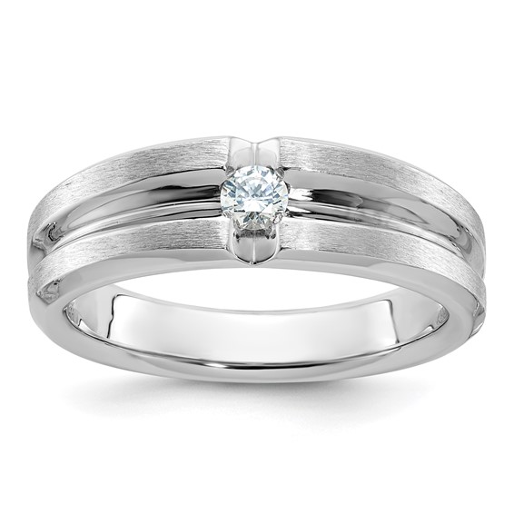 IB Goodman 14k White Gold Mens Polished and Satin 1/6 carat Diamond Complete Ring