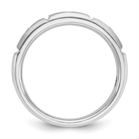 IBGoodman 14k White Gold Men's Polished Satin and Grooved 3-Stone Ring Mounting