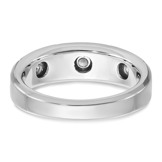 IBGoodman 14k White Gold Men's Polished Satin and Grooved 3-Stone Ring Mounting
