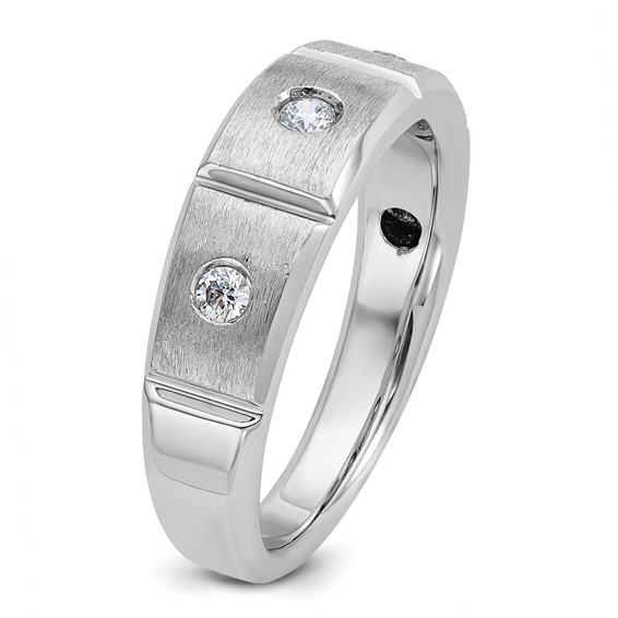 IBGoodman 14k White Gold Men's Polished Satin and Grooved 3-Stone Ring Mounting