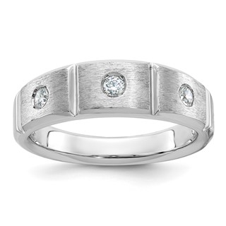 IBGoodman 14k White Gold Men's Polished Satin and Grooved 3-Stone Ring Mounting