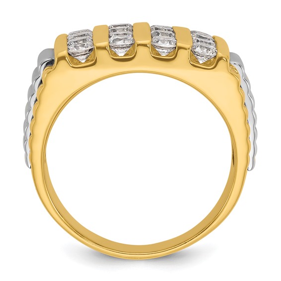 14k Two-tone IBGoodman Men's Polished & Textured 4-Row Diamond Rings