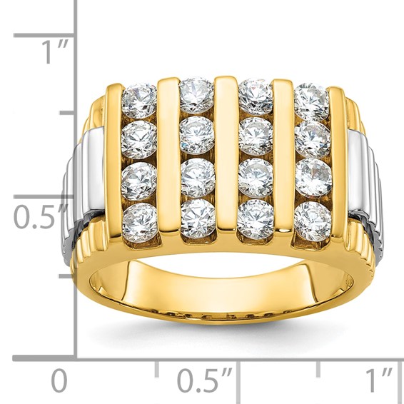 14k Two-tone IBGoodman Men's Polished & Textured 4-Row Diamond Rings