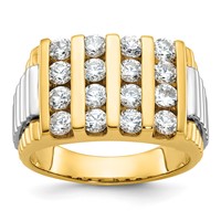 IBGoodman 14K Two Tone 2 Carat Lab Grown Diamond VS SI+ G+ Complete Grooved Four Row Men's Ring view 1
