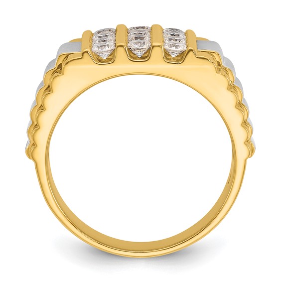 IBGoodman 14k Two Tone 1 carat Lab Grown Diamond VS/SI+ G+ Complete Grooved Four Row Men's Ring