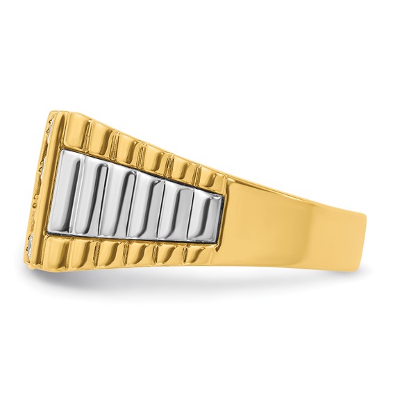 IBGoodman 14k Two Tone 1 carat Lab Grown Diamond VS/SI+ G+ Complete Grooved Four Row Men's Ring