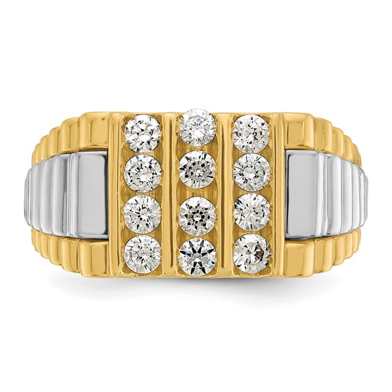 IBGoodman 14k Two Tone 1 carat Lab Grown Diamond VS/SI+ G+ Complete Grooved Four Row Men's Ring