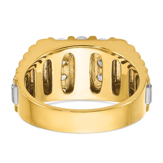 IBGoodman 14k Two Tone 1 carat Lab Grown Diamond VS/SI+ G+ Complete Grooved Four Row Men's Ring