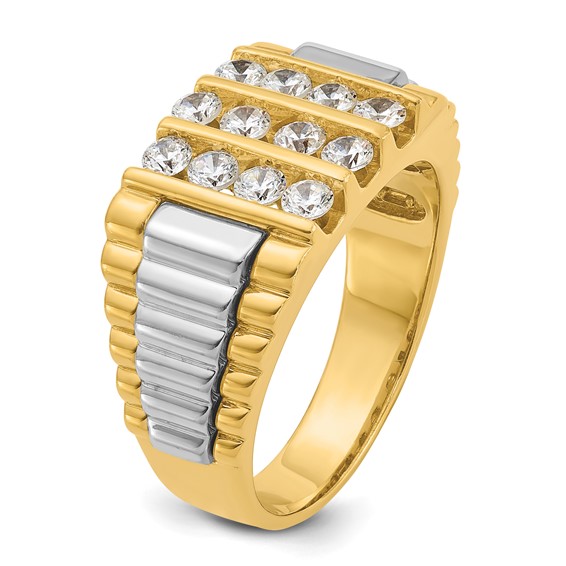 IBGoodman 14k Two Tone 1 carat Lab Grown Diamond VS/SI+ G+ Complete Grooved Four Row Men's Ring