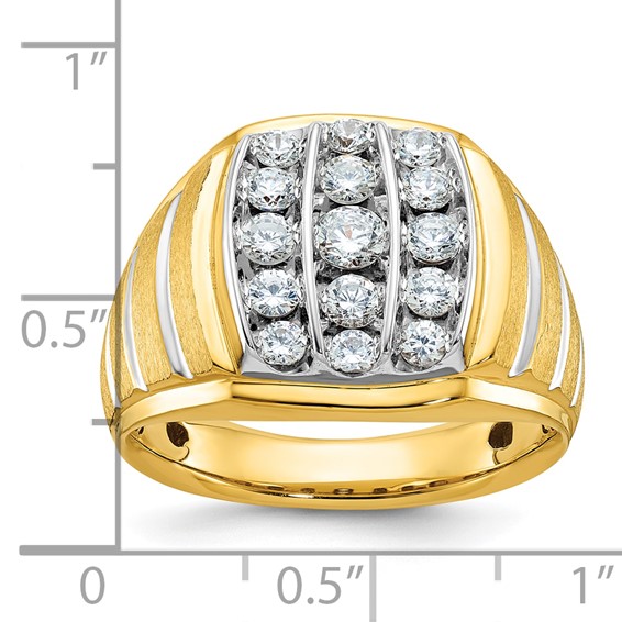 IBGoodman 10k Two-tone Men's Polished Satin and Grooved 1 Carat A Quality Diamond Ring
