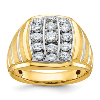 IBGoodman 10k Two-tone Men's Polished Satin and Grooved 1 Carat A Quality Diamond Ring
