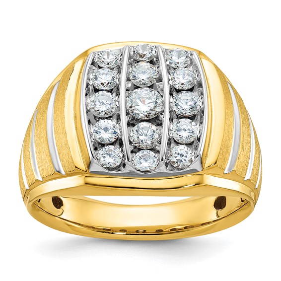 IBGoodman 10k Two-tone Men's Polished Satin and Grooved 1 Carat A Quality Diamond Ring
