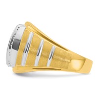 IBGoodman 14K Two Tone 1 Carat Lab Grown Diamond VS SI+ G+ Complete Polished Satin and Grooved Men's Cluster Ring view 3