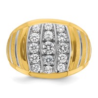 IBGoodman 14K Two Tone 1 Carat Lab Grown Diamond VS SI+ G+ Complete Polished Satin and Grooved Men's Cluster Ring view 4