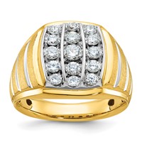 IBGoodman 14K Two Tone 1 Carat Lab Grown Diamond VS SI+ G+ Complete Polished Satin and Grooved Men's Cluster Ring view 1