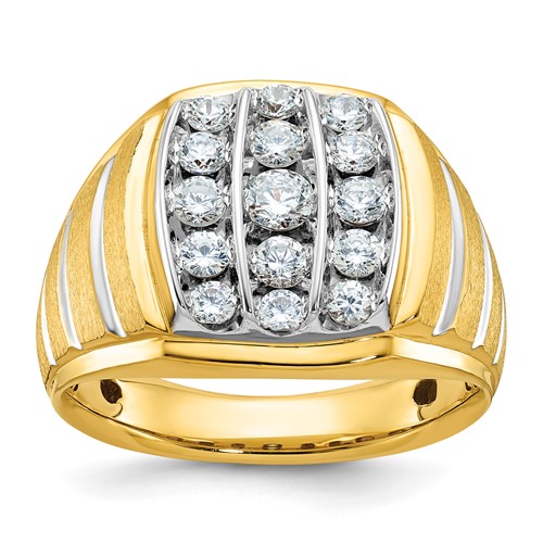 IBGoodman 14K Two Tone 1 Carat Lab Grown Diamond VS SI+ G+ Complete Polished Satin and Grooved Men's Cluster Ring